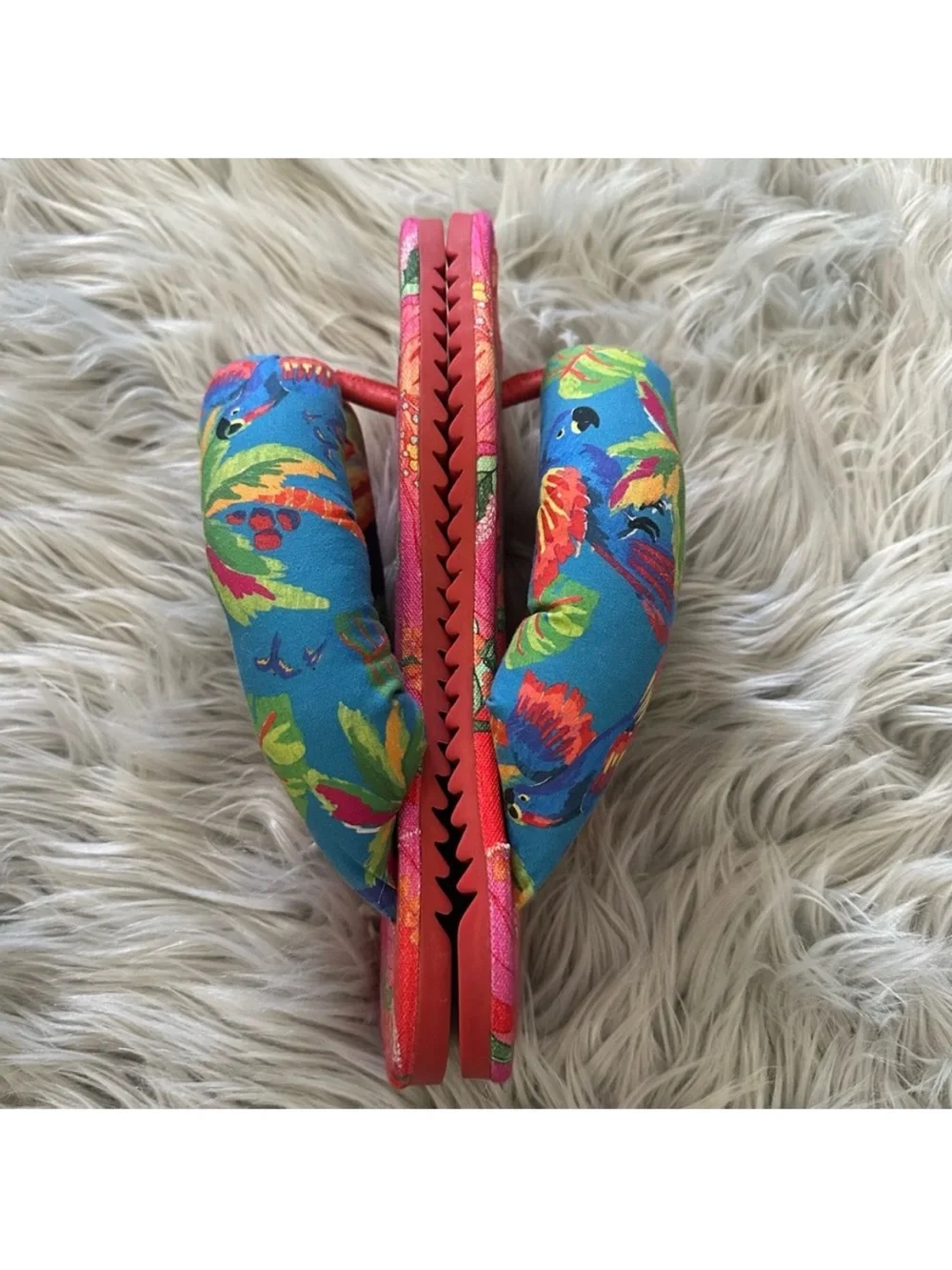 FARM RIO Multi Scarf Puffy Flip Flop Sandals Size 9 Vaca Luxe Resort Avant Garde